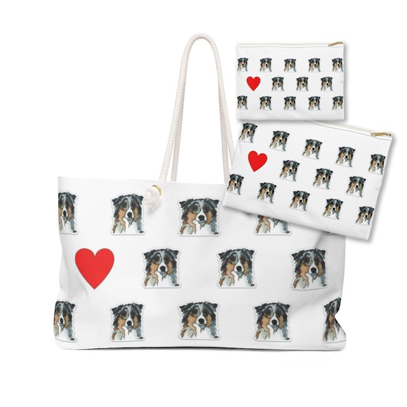 COPY - Weekender Tote Bat and 2 Zipper Pouches with Australian Shepherd Dog - Picture 1 of 1